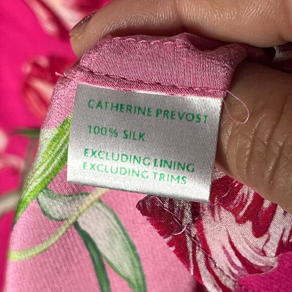 Catherine Prevost Women's Pink Floral Silk Ruffle Bell Sleeve Blouse Size Small - Picture 6 of 7